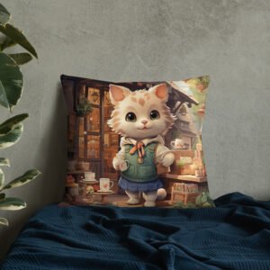Cute Kitten Coffee Shop Premium Throw Pillow - Image 15