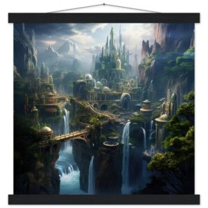 Elven Kingdom Art Print with Hanger - 40x40 cm / 16x16″, Black wall hanger