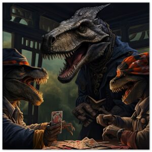 Tyrannosaurus Rex Poker Canvas Print - 60x60 cm / 24x24″, Thick
