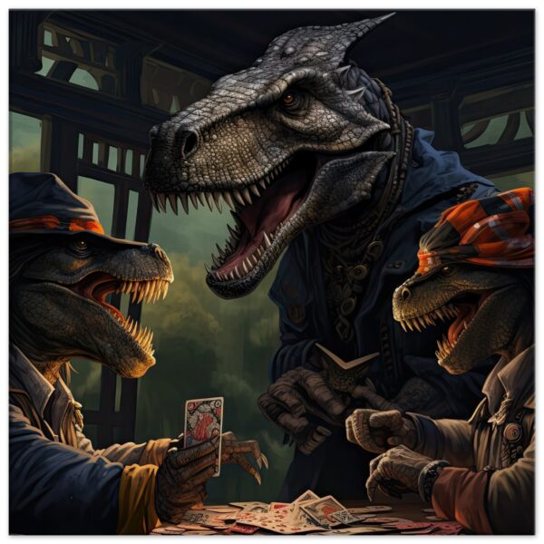 Tyrannosaurus Rex Poker Canvas Print - 60x60 cm / 24x24″, Thick