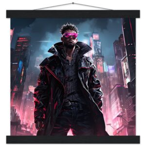 Cool Cyberpunk Dude Art Print with Hanger - 35x35 cm / 14x14″, Black wall hanger