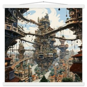 Surreal City Art Print with Hanger - 50x50 cm / 20x20″, White wall hanger