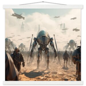 Future War Sci-Fi Art Print with Hanger - 45x45 cm / 18x18″, White wall hanger