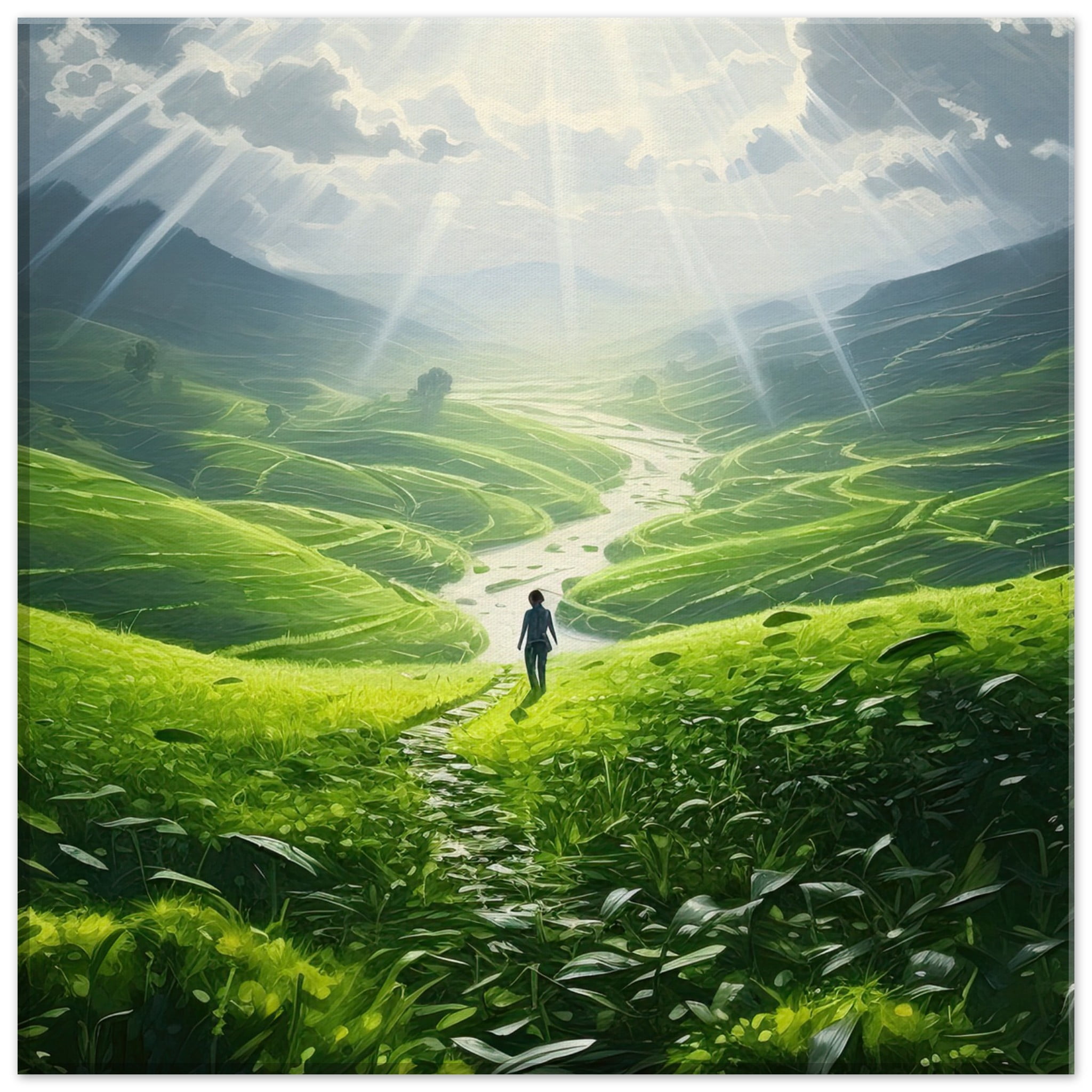 Daybreak – Fields of Green – Canvas Print – 30×30 cm / 12×12″, Slim