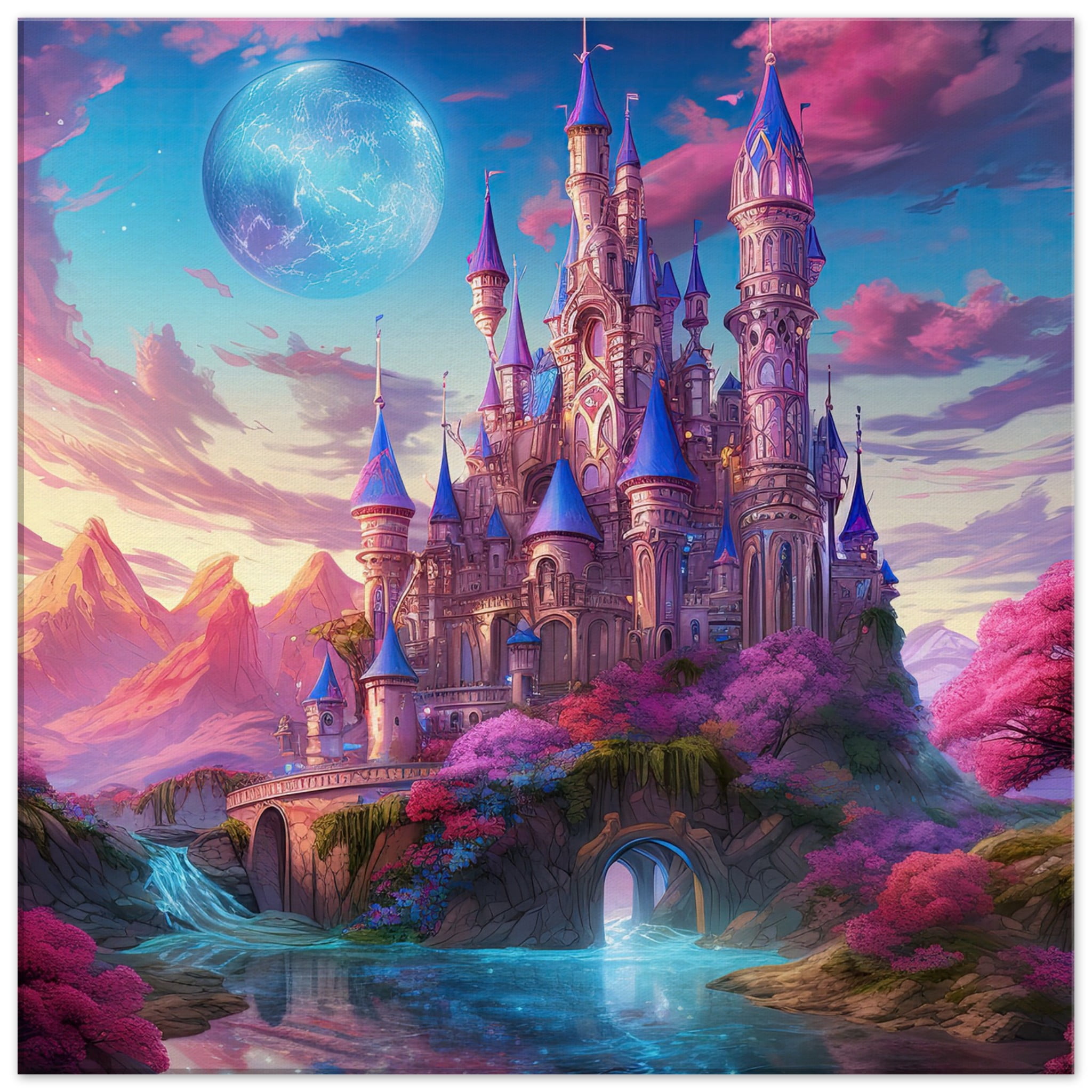 Colorful Fairy Tale Castle Canvas Print – 60×60 cm / 24×24″, Slim