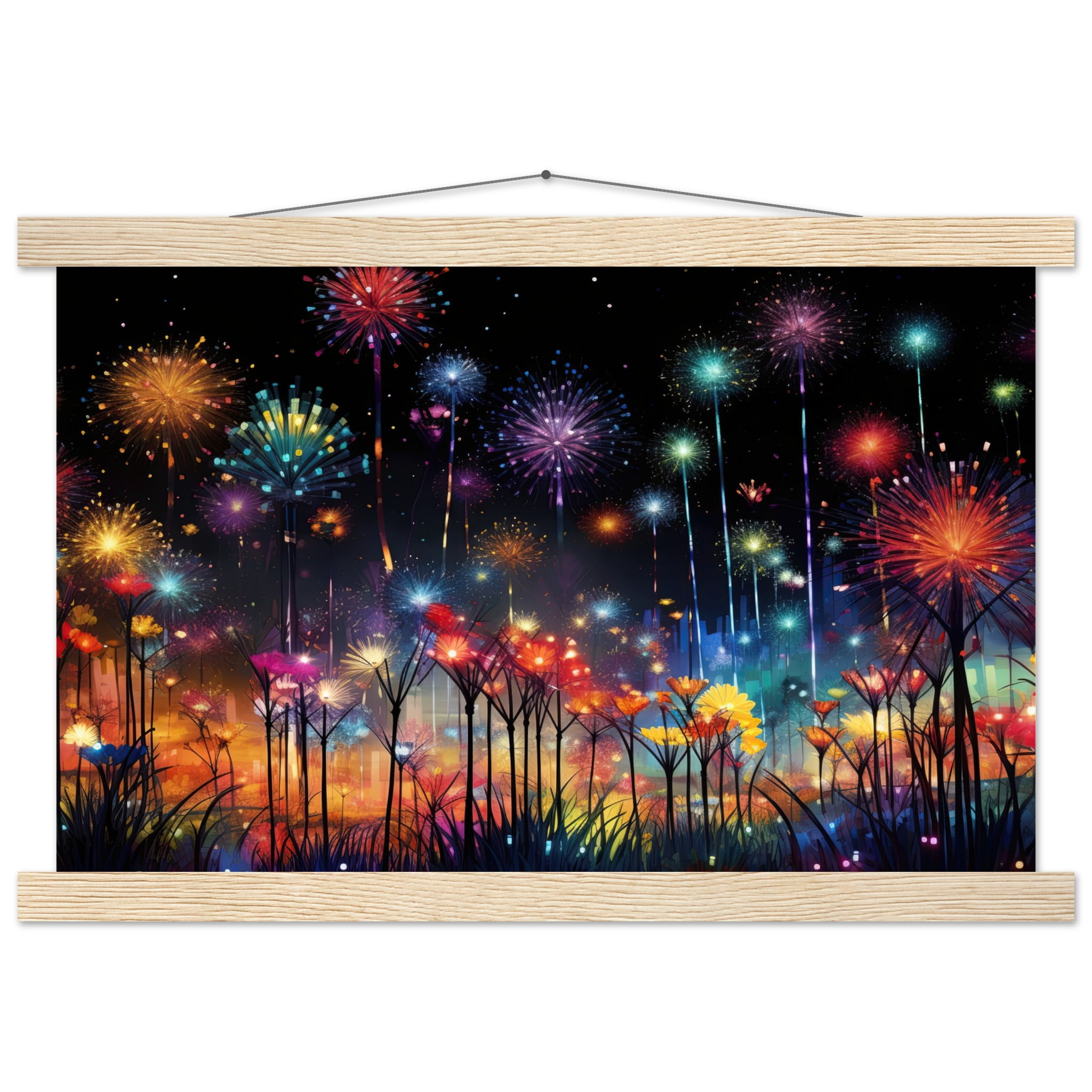Fireworks and Flowers of Light and Color – Art Print with Hanger – 30×45 cm / 12×18″, Natural wood wall hanger
