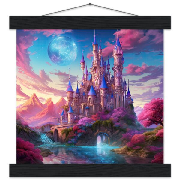 Colorful Fairy Tale Castle Art Print with Hanger - 25x25 cm / 10x10″, Black wall hanger