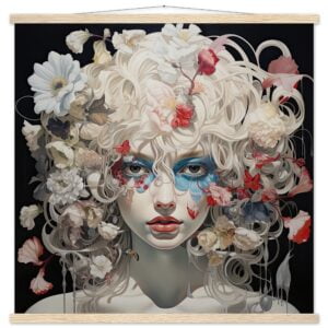 Flower Girl Art Print with Hanger - 70x70 cm / 28x28″, Natural wood wall hanger