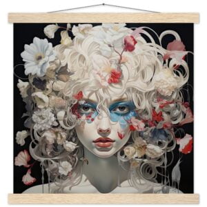 Flower Girl Art Print with Hanger - 40x40 cm / 16x16″, Natural wood wall hanger