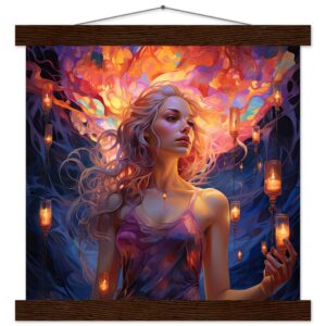 Lovely Lanterns and Colors Art Print with Hanger - 30x30 cm / 12x12″, Dark wood wall hanger