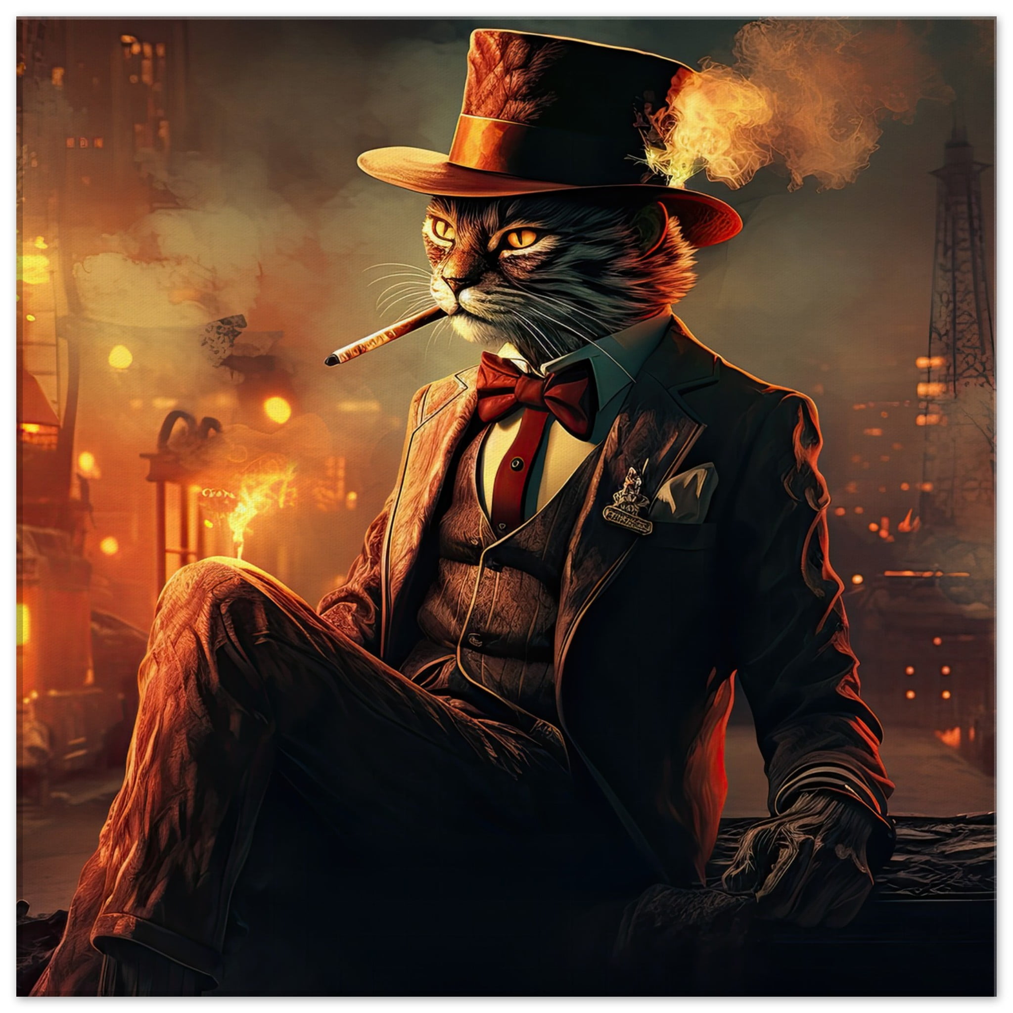 Gangster Cat Cool Canvas Print – 60×60 cm / 24×24″, Thick