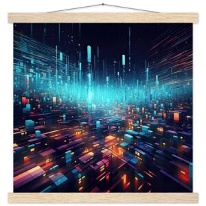 High Speed Data Art Print with Hanger - 40x40 cm / 16x16″, Natural wood wall hanger