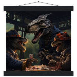 Tyrannosaurus Rex Poker Art Print with Hanger - 30x30 cm / 12x12″, Black wall hanger