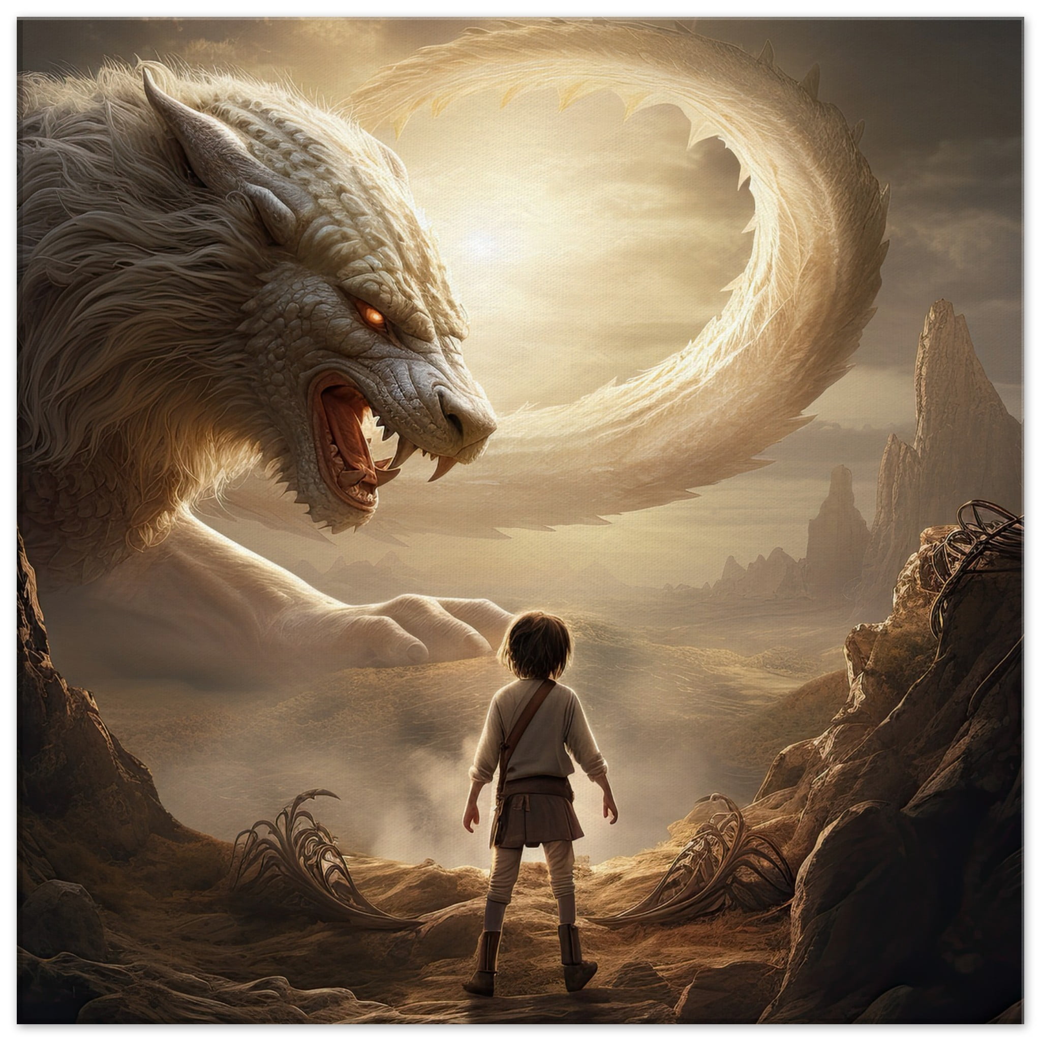 The Boy and the Chimera Canvas Print – 60×60 cm / 24×24″, Slim