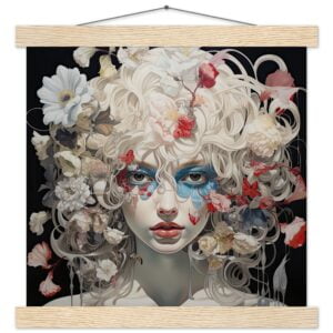 Flower Girl Art Print with Hanger - 30x30 cm / 12x12″, Natural wood wall hanger