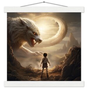 The Boy and the Chimera Art Print with Hanger - 30x30 cm / 12x12″, White wall hanger