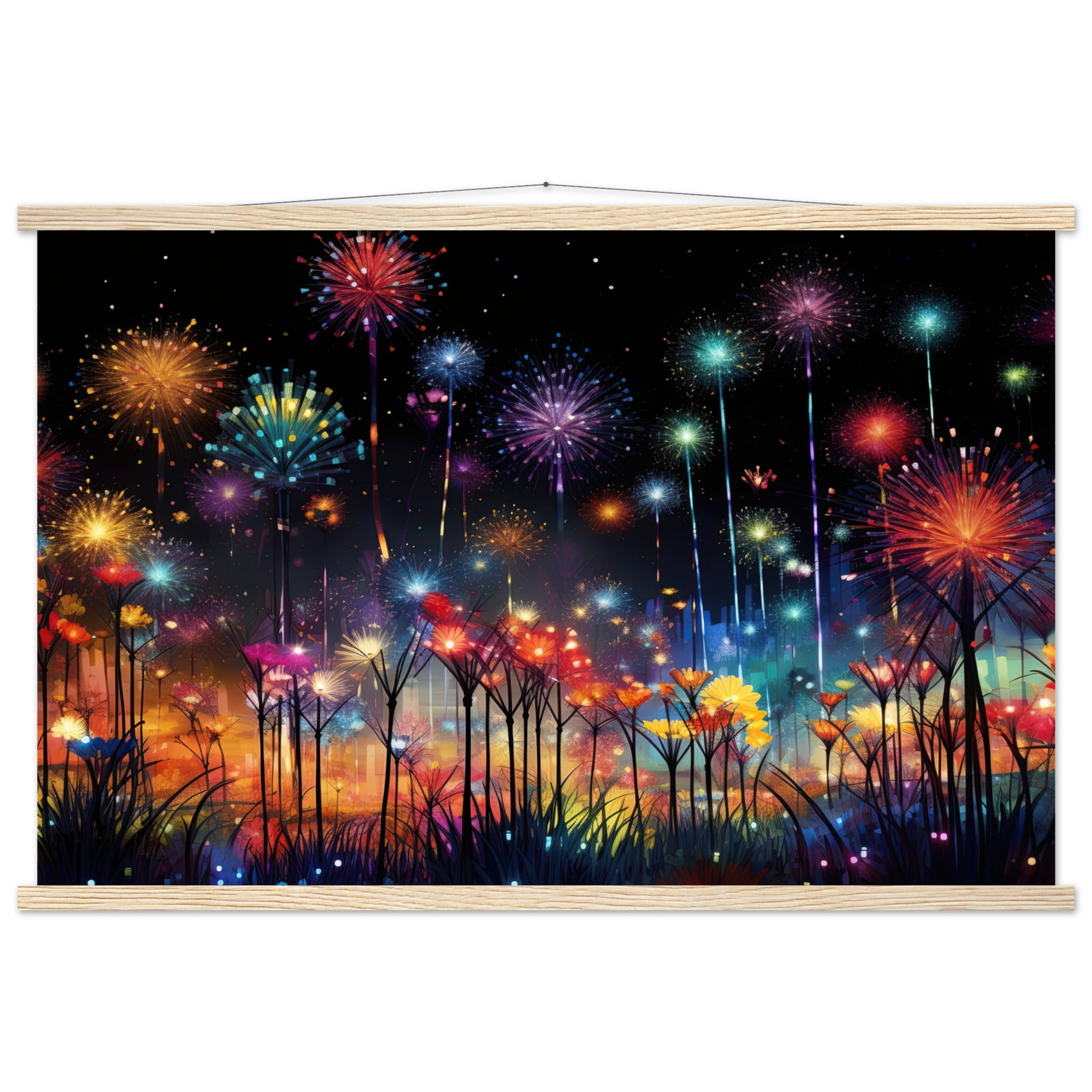 Fireworks and Flowers of Light and Color – Art Print with Hanger – 60×90 cm / 24×36″, Natural wood wall hanger