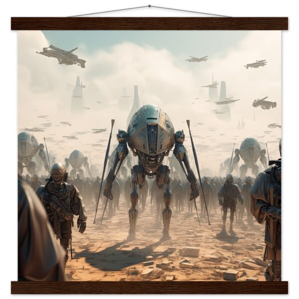 Future War Sci-Fi Art Print with Hanger - 45x45 cm / 18x18″, Dark wood wall hanger