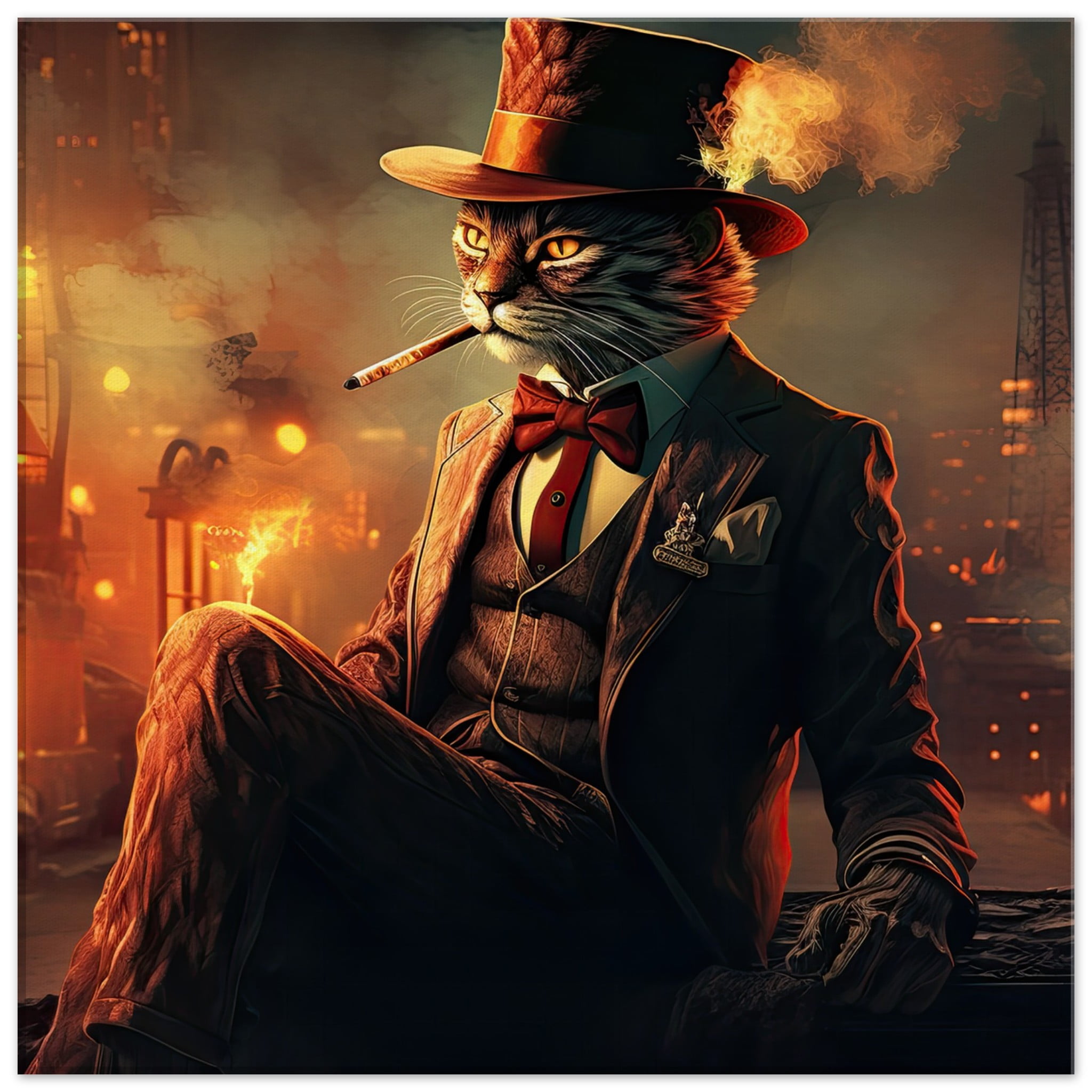 Gangster Cat Cool Canvas Print – 50×50 cm / 20×20″, Thick