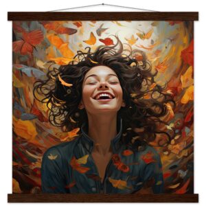 Pure Happiness Art Print with Hanger - 45x45 cm / 18x18″, Dark wood wall hanger