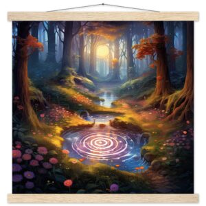 Mesmerizing Forest Whirlpool Art Print with Hanger - 45x45 cm / 18x18″, Natural wood wall hanger