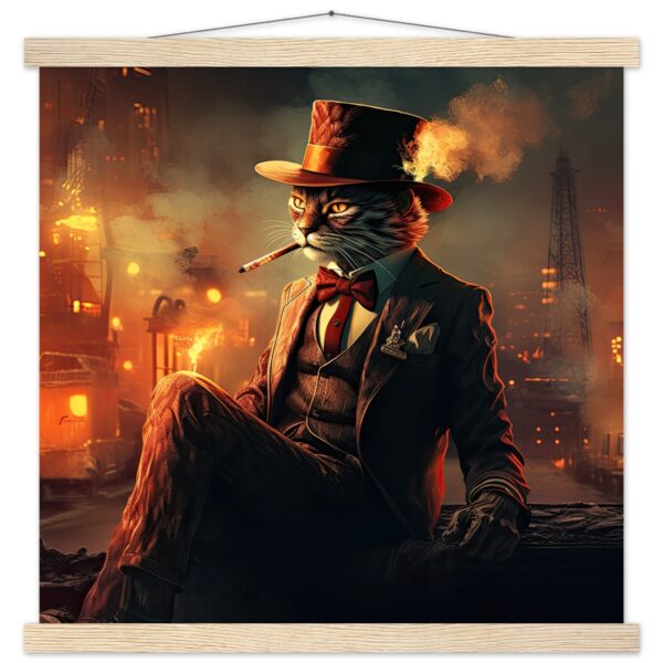 Gangster Cat Cool Art Print with Hanger - 45x45 cm / 18x18″, Natural wood wall hanger