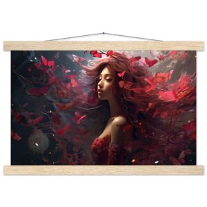 Crimson Reverie Beautiful Art Print with Hanger - 30x45 cm / 12x18″, Natural wood wall hanger