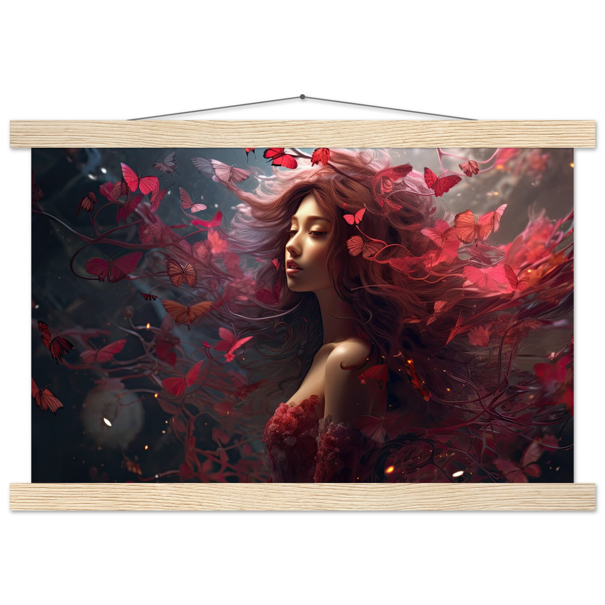 Crimson Reverie Beautiful Art Print with Hanger – 30×45 cm / 12×18″, Natural wood wall hanger