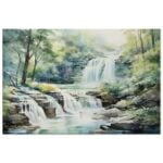 Serene Waterfall in Watercolor Canvas Print