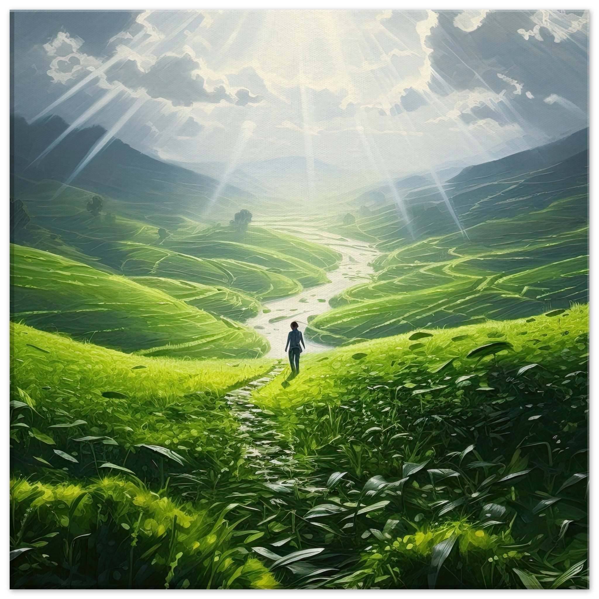 Daybreak – Fields of Green – Canvas Print – 50×50 cm / 20×20″, Thick