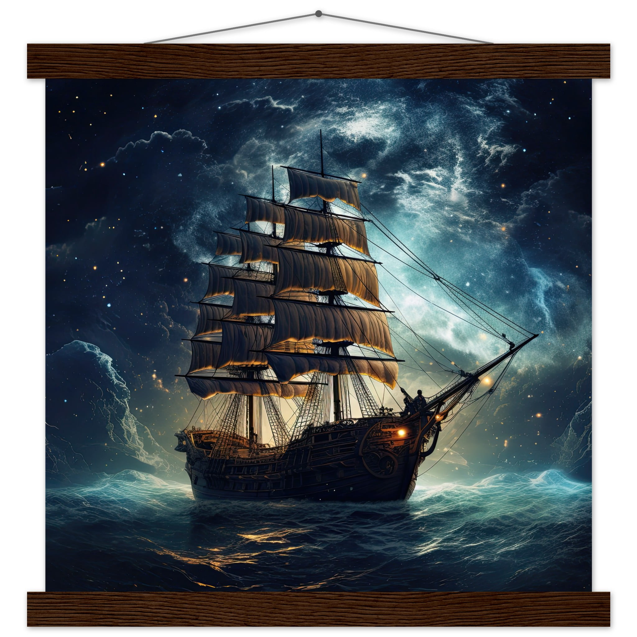 Fantastic Voyage Art Print with Hanger – 35×35 cm / 14×14″, Dark wood wall hanger