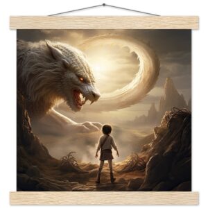 The Boy and the Chimera Art Print with Hanger - 30x30 cm / 12x12″, Natural wood wall hanger