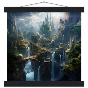 Elven Kingdom Art Print with Hanger - 30x30 cm / 12x12″, Black wall hanger