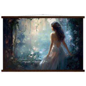 Secret Garden Art Print with Hanger - 60x90 cm / 24x36″, Dark wood wall hanger