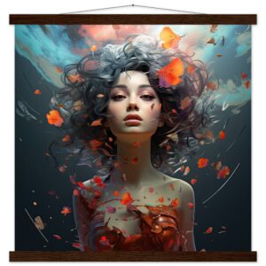 Digital Art - Girl Beautiful Abstract - Art Print with Hanger - 50x50 cm / 20x20″, Dark wood wall hanger