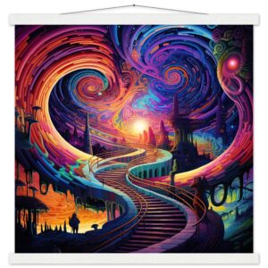 Trippy Colorful Adventure Art Print with Hanger - 50x50 cm / 20x20″, White wall hanger