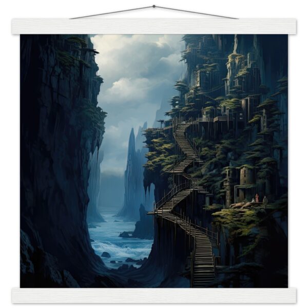 Cliffside Kingdom Landscape Art Print with Hanger - 40x40 cm / 16x16″, White wall hanger