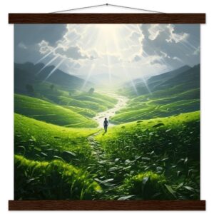Daybreak - Fields of Green - Art Print with Hanger - 40x40 cm / 16x16″, Dark wood wall hanger