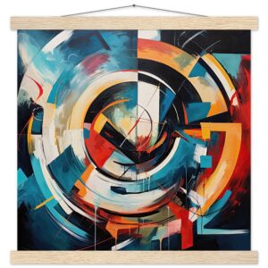 Abstract Colorful Painted Blue Art Print with Hanger - 40x40 cm / 16x16″, Natural wood wall hanger