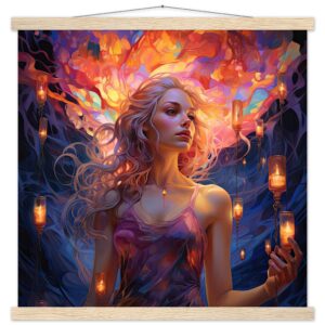 Lovely Lanterns and Colors Art Print with Hanger - 50x50 cm / 20x20″, Natural wood wall hanger