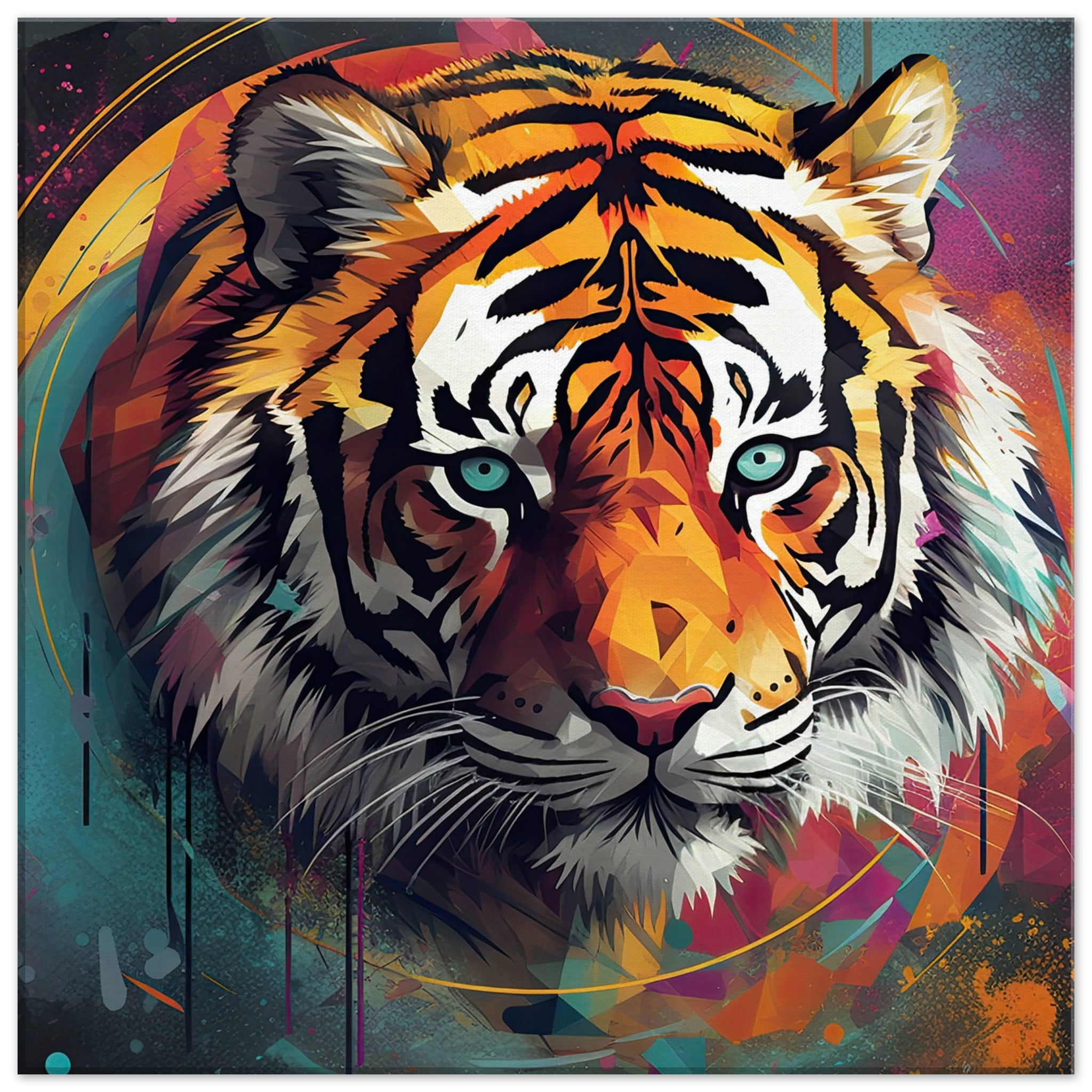 Tiger Colorful Abstract Canvas Print – 50×50 cm / 20×20″, Slim
