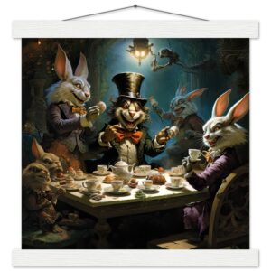 Mad Hatter's Tea Party Art Print with Hanger - 30x30 cm / 12x12″, White wall hanger