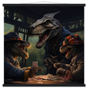 Tyrannosaurus Rex Poker Art Print with Hanger - 70x70 cm / 28x28″, Black wall hanger