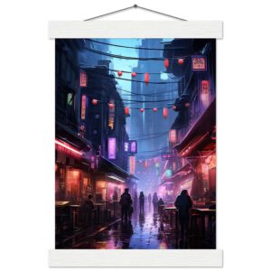 Cyberpunk Market Sci-Fi Art Print with Hanger - A4 21x29.7 cm / 8x12″, White wall hanger
