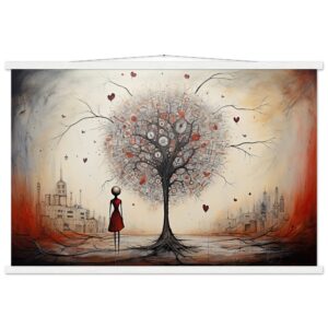 Heart Tree of Desire - Abstract Art Print with Hanger - 60x90 cm / 24x36″, White wall hanger