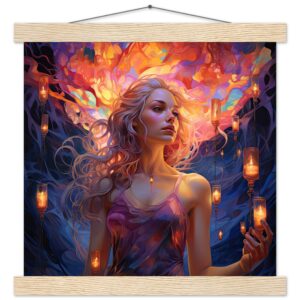 Lovely Lanterns and Colors Art Print with Hanger - 30x30 cm / 12x12″, Natural wood wall hanger