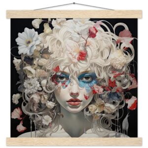 Flower Girl Art Print with Hanger - 35x35 cm / 14x14″, Natural wood wall hanger