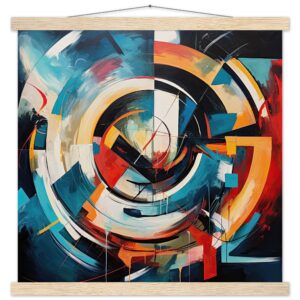 Abstract Colorful Painted Blue Art Print with Hanger - 45x45 cm / 18x18″, Natural wood wall hanger