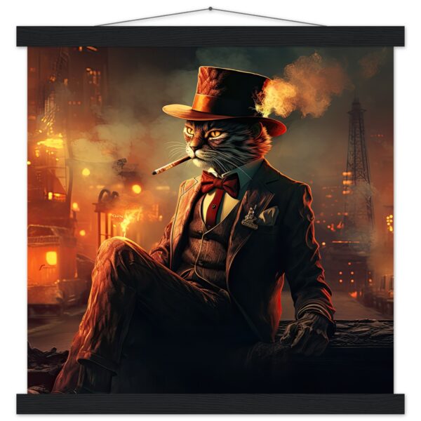 Gangster Cat Cool Art Print with Hanger - 40x40 cm / 16x16″, Black wall hanger