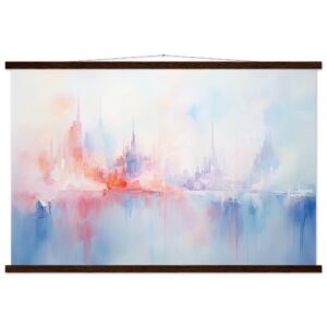 Pastel Abstract City Skyline Art Print with Hanger - 60x90 cm / 24x36″, Dark wood wall hanger